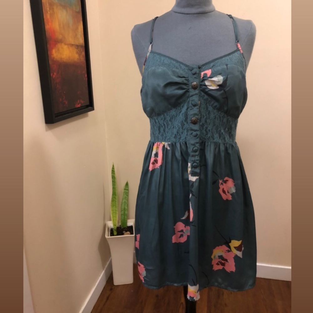 Teal Floral Spaghetti-Strap Sundress